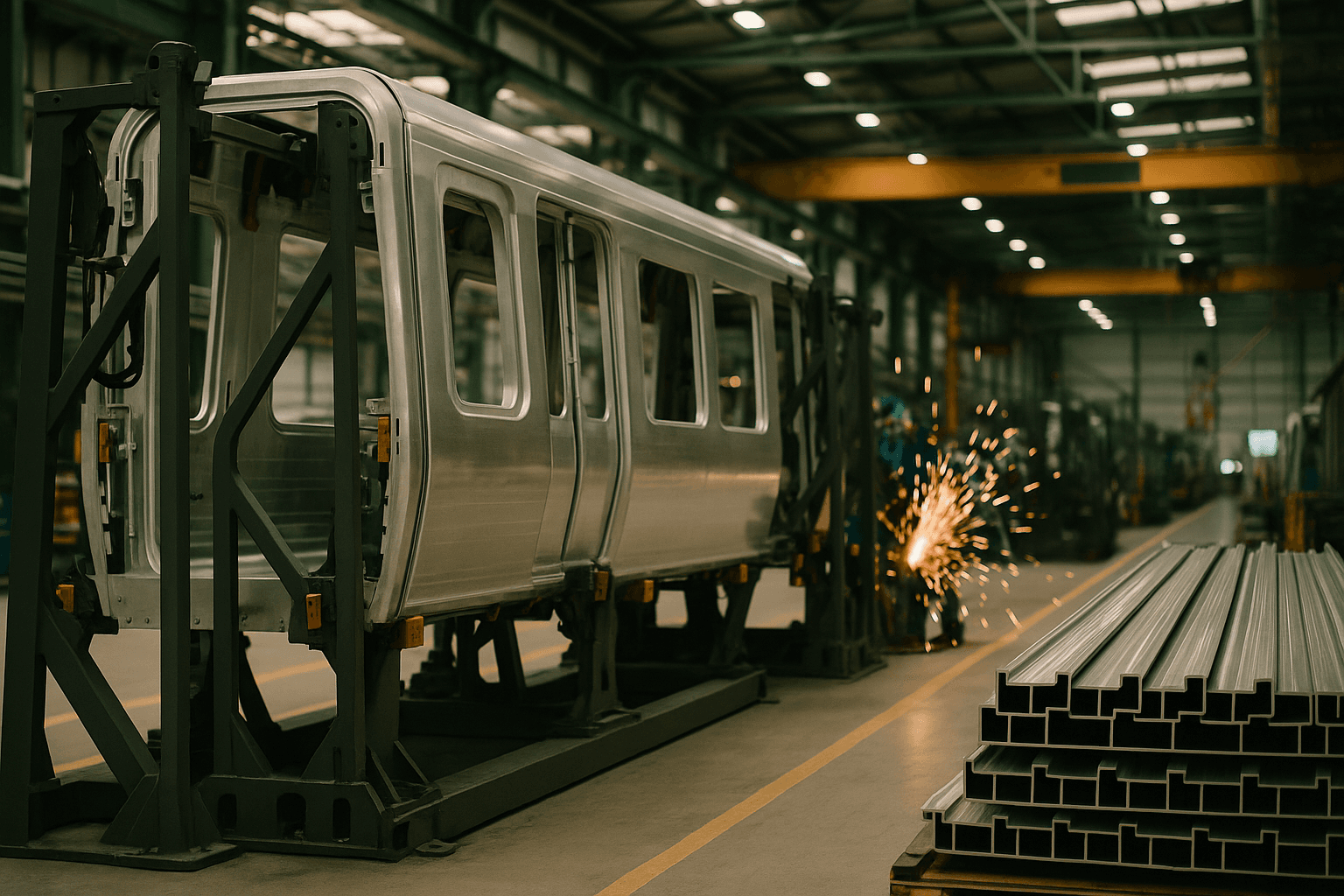 The jig is loaded with aluminium extrusions for a bodyside sub-assembly. You've got the drawing, the work instruction, and a production target for the shift. Forty-odd more of these follow this one — whatever you do here, you do on the whole fleet.